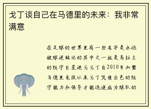 戈丁谈自己在马德里的未来：我非常满意